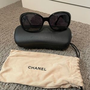 Chanel Black Frame Camellia Flower Sunglasses